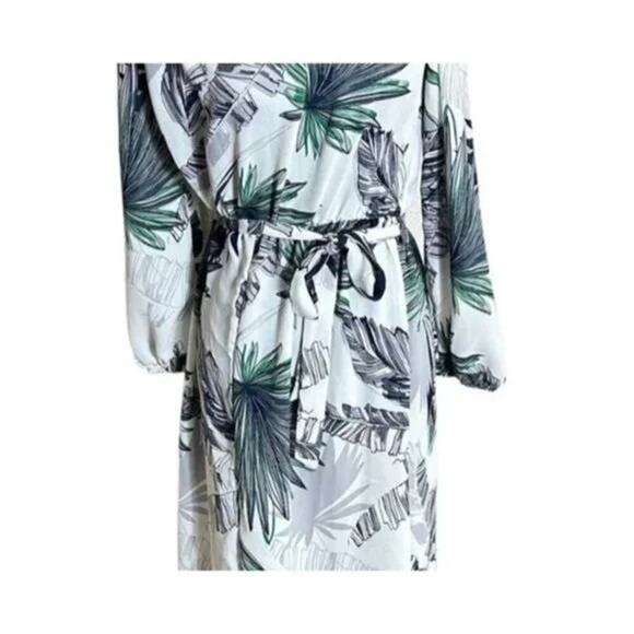 Boho Tropical Palm Print Off Shoulder Maxi Dress 3/4 Sleeve Tie Elastic Waist M - Picture 6 of 12